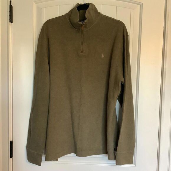 Polo Ralph Lauren Men's Quarter Zip Fleece Pullover - Olive Green - Picture 1 of 7